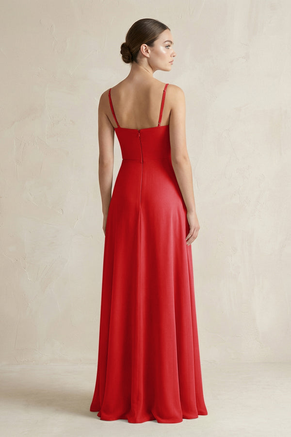 A - Line Chiffon Spaghetti Strap Bridesmaid Dress in Ruby Red - KissProm Bridesmaid Dresses