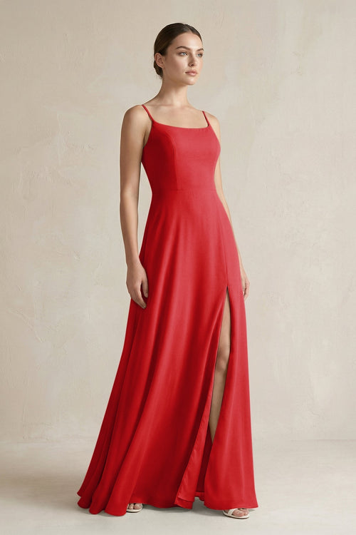 A - Line Chiffon Spaghetti Strap Bridesmaid Dress in Ruby Red - KissProm Bridesmaid Dresses