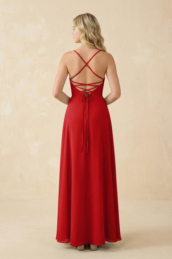 A-Line Chiffon Spaghetti Strap Bridesmaid Dress in Ruby Red - KissProm BRIDESMAID DRESSES