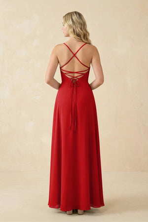 A-Line Chiffon Spaghetti Strap Bridesmaid Dress in Ruby Red - KissProm BRIDESMAID DRESSES
