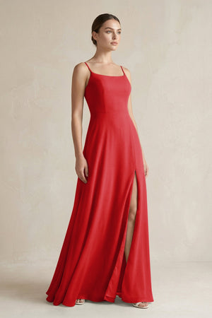 A - Line Chiffon Spaghetti Strap Bridesmaid Dress in Ruby Red - KissProm Bridesmaid Dresses