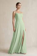 A - Line Chiffon Spaghetti Strap Bridesmaid Dress in Sage - KissProm Bridesmaid Dresses