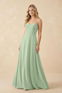 A-Line Chiffon Spaghetti Strap Bridesmaid Dress in Sage - KissProm BRIDESMAID DRESSES