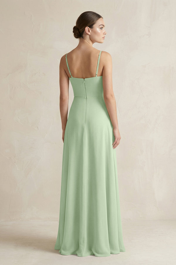 A - Line Chiffon Spaghetti Strap Bridesmaid Dress in Sage - KissProm Bridesmaid Dresses