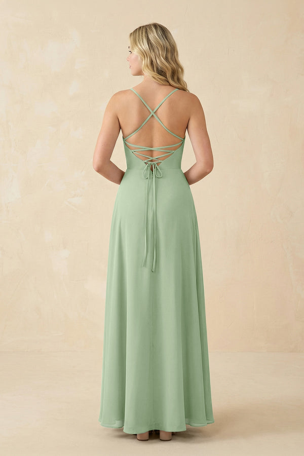 A-Line Chiffon Spaghetti Strap Bridesmaid Dress in Sage - KissProm BRIDESMAID DRESSES
