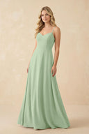 A-Line Chiffon Spaghetti Strap Bridesmaid Dress in Sage - KissProm BRIDESMAID DRESSES