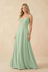 A-Line Chiffon Spaghetti Strap Bridesmaid Dress in Sage - KissProm BRIDESMAID DRESSES
