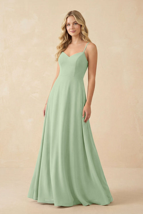 A-Line Chiffon Spaghetti Strap Bridesmaid Dress in Sage - KissProm BRIDESMAID DRESSES