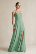 A - Line Chiffon Spaghetti Strap Bridesmaid Dress in Sea Glass - KissProm Bridesmaid Dresses