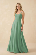 A-Line Chiffon Spaghetti Strap Bridesmaid Dress in Sea Glass - KissProm BRIDESMAID DRESSES