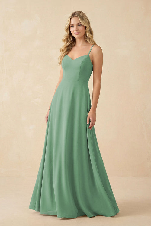 A-Line Chiffon Spaghetti Strap Bridesmaid Dress in Sea Glass - KissProm BRIDESMAID DRESSES