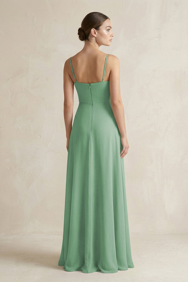 A - Line Chiffon Spaghetti Strap Bridesmaid Dress in Sea Glass - KissProm Bridesmaid Dresses