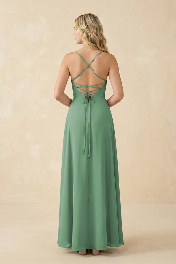 A-Line Chiffon Spaghetti Strap Bridesmaid Dress in Sea Glass - KissProm BRIDESMAID DRESSES
