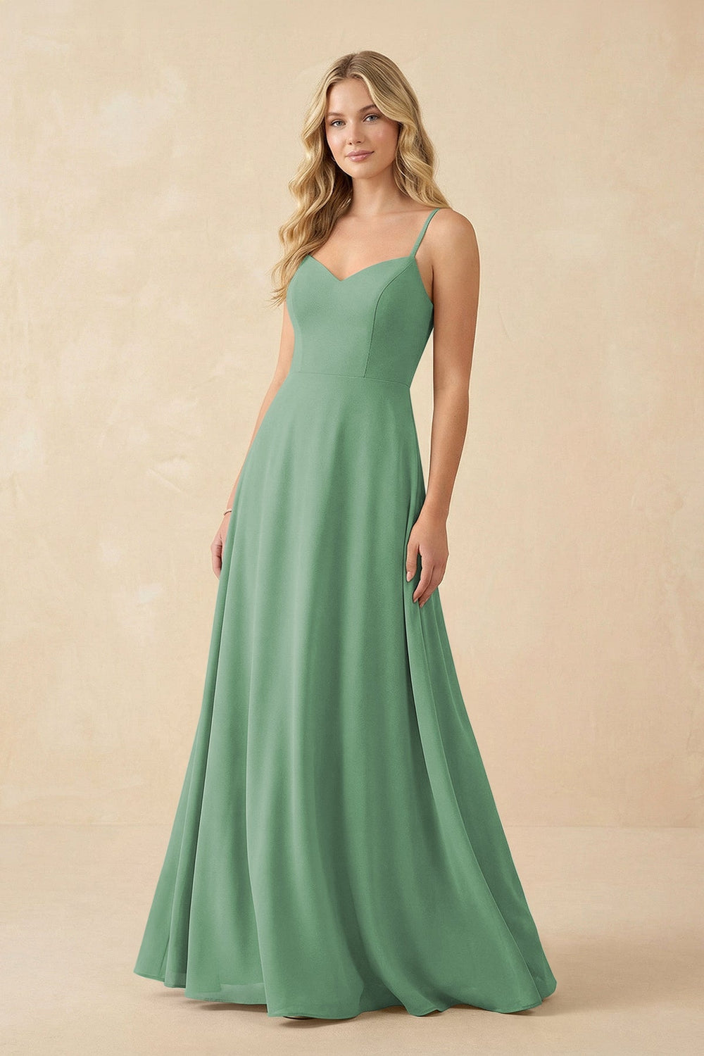 A-Line Chiffon Spaghetti Strap Bridesmaid Dress in Sea Glass - KissProm BRIDESMAID DRESSES