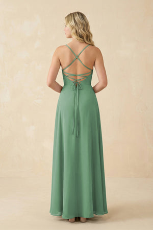 A-Line Chiffon Spaghetti Strap Bridesmaid Dress in Sea Glass - KissProm BRIDESMAID DRESSES