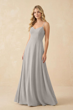 A-Line Chiffon Spaghetti Strap Bridesmaid Dress in Silver - KissProm BRIDESMAID DRESSES