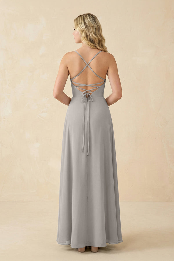 A-Line Chiffon Spaghetti Strap Bridesmaid Dress in Silver - KissProm BRIDESMAID DRESSES