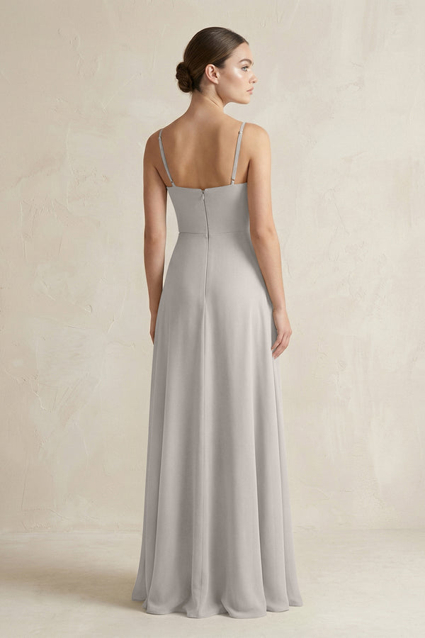 A - Line Chiffon Spaghetti Strap Bridesmaid Dress in Silver - KissProm Bridesmaid Dresses