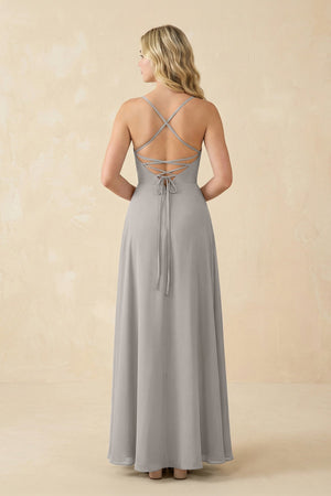 A-Line Chiffon Spaghetti Strap Bridesmaid Dress in Silver - KissProm BRIDESMAID DRESSES