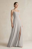 A - Line Chiffon Spaghetti Strap Bridesmaid Dress in Silver - KissProm Bridesmaid Dresses