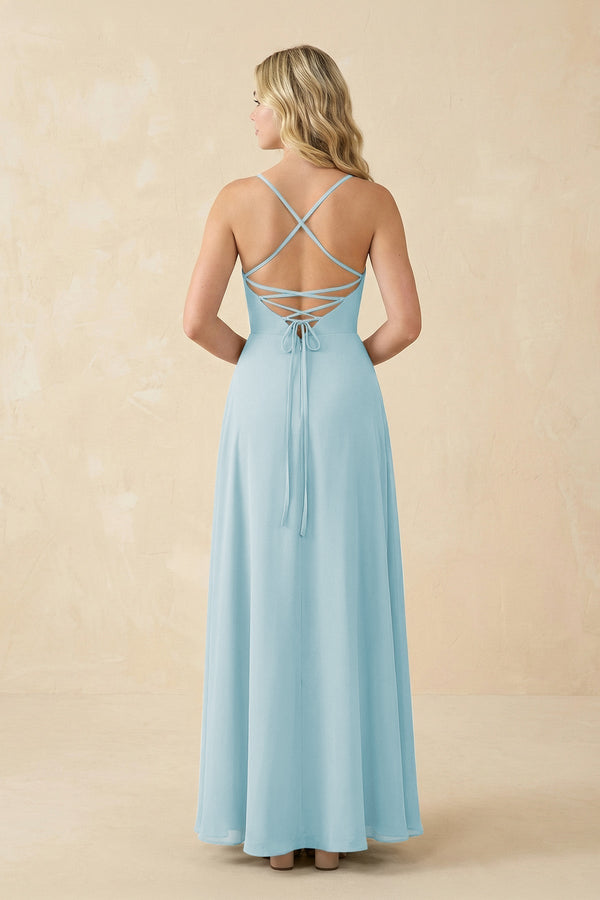 A-Line Chiffon Spaghetti Strap Bridesmaid Dress in Sky Blue - KissProm BRIDESMAID DRESSES
