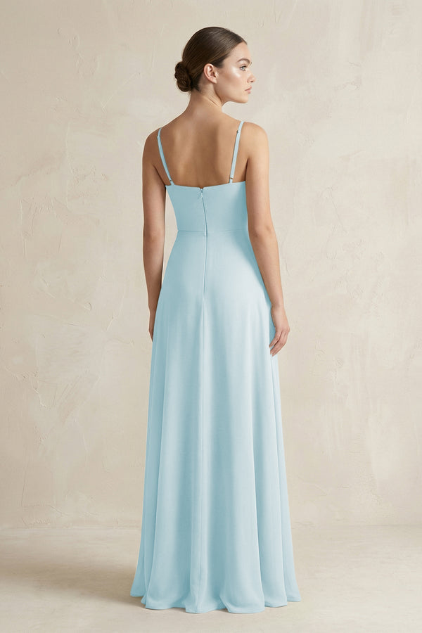 A - Line Chiffon Spaghetti Strap Bridesmaid Dress in Sky Blue - KissProm Bridesmaid Dresses