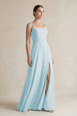 A - Line Chiffon Spaghetti Strap Bridesmaid Dress in Sky Blue - KissProm Bridesmaid Dresses