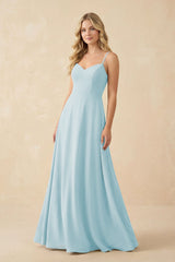 A-Line Chiffon Spaghetti Strap Bridesmaid Dress in Sky Blue - KissProm BRIDESMAID DRESSES