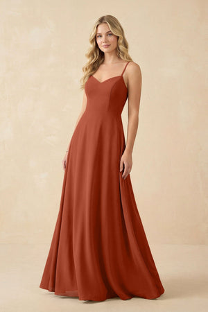 A-Line Chiffon Spaghetti Strap Bridesmaid Dress in Spice - KissProm BRIDESMAID DRESSES