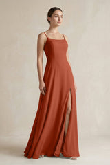 A - Line Chiffon Spaghetti Strap Bridesmaid Dress in Spice - KissProm Bridesmaid Dresses