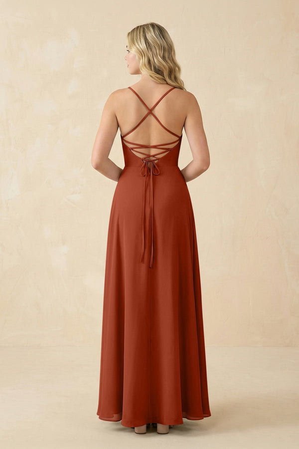 A-Line Chiffon Spaghetti Strap Bridesmaid Dress in Spice - KissProm BRIDESMAID DRESSES
