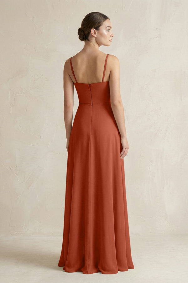 A - Line Chiffon Spaghetti Strap Bridesmaid Dress in Spice - KissProm Bridesmaid Dresses