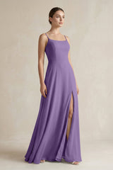 A - Line Chiffon Spaghetti Strap Bridesmaid Dress in Tahiti - KissProm Bridesmaid Dresses