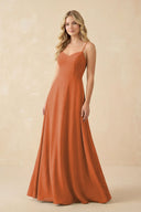A-Line Chiffon Spaghetti Strap Bridesmaid Dress in Terracotta - KissProm BRIDESMAID DRESSES