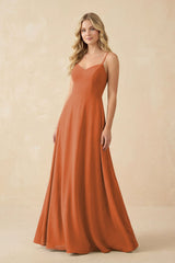 A-Line Chiffon Spaghetti Strap Bridesmaid Dress in Terracotta - KissProm BRIDESMAID DRESSES