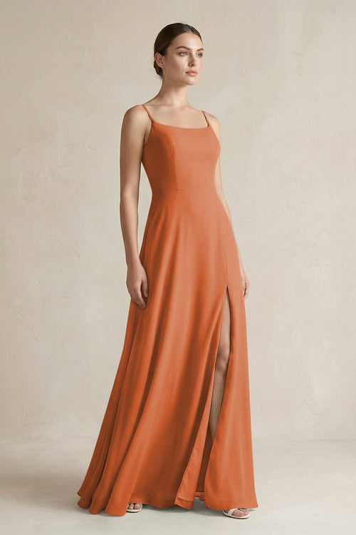 A - Line Chiffon Spaghetti Strap Bridesmaid Dress in Terracotta - KissProm Bridesmaid Dresses