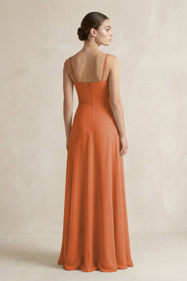 A - Line Chiffon Spaghetti Strap Bridesmaid Dress in Terracotta - KissProm Bridesmaid Dresses
