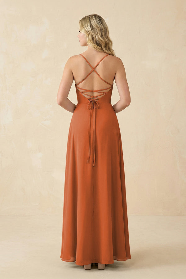 A-Line Chiffon Spaghetti Strap Bridesmaid Dress in Terracotta - KissProm BRIDESMAID DRESSES