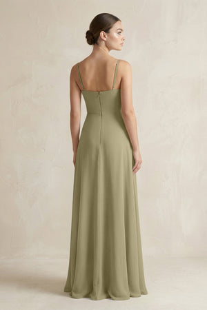 A - Line Chiffon Spaghetti Strap Bridesmaid Dress in Thyme - KissProm Bridesmaid Dresses