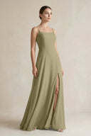 A - Line Chiffon Spaghetti Strap Bridesmaid Dress in Thyme - KissProm Bridesmaid Dresses