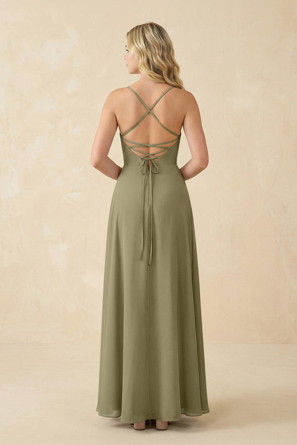 A-Line Chiffon Spaghetti Strap Bridesmaid Dress in Thyme - KissProm BRIDESMAID DRESSES