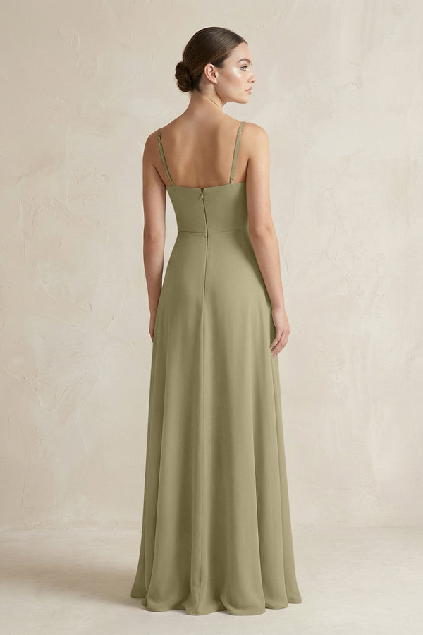 A - Line Chiffon Spaghetti Strap Bridesmaid Dress in Thyme - KissProm Bridesmaid Dresses