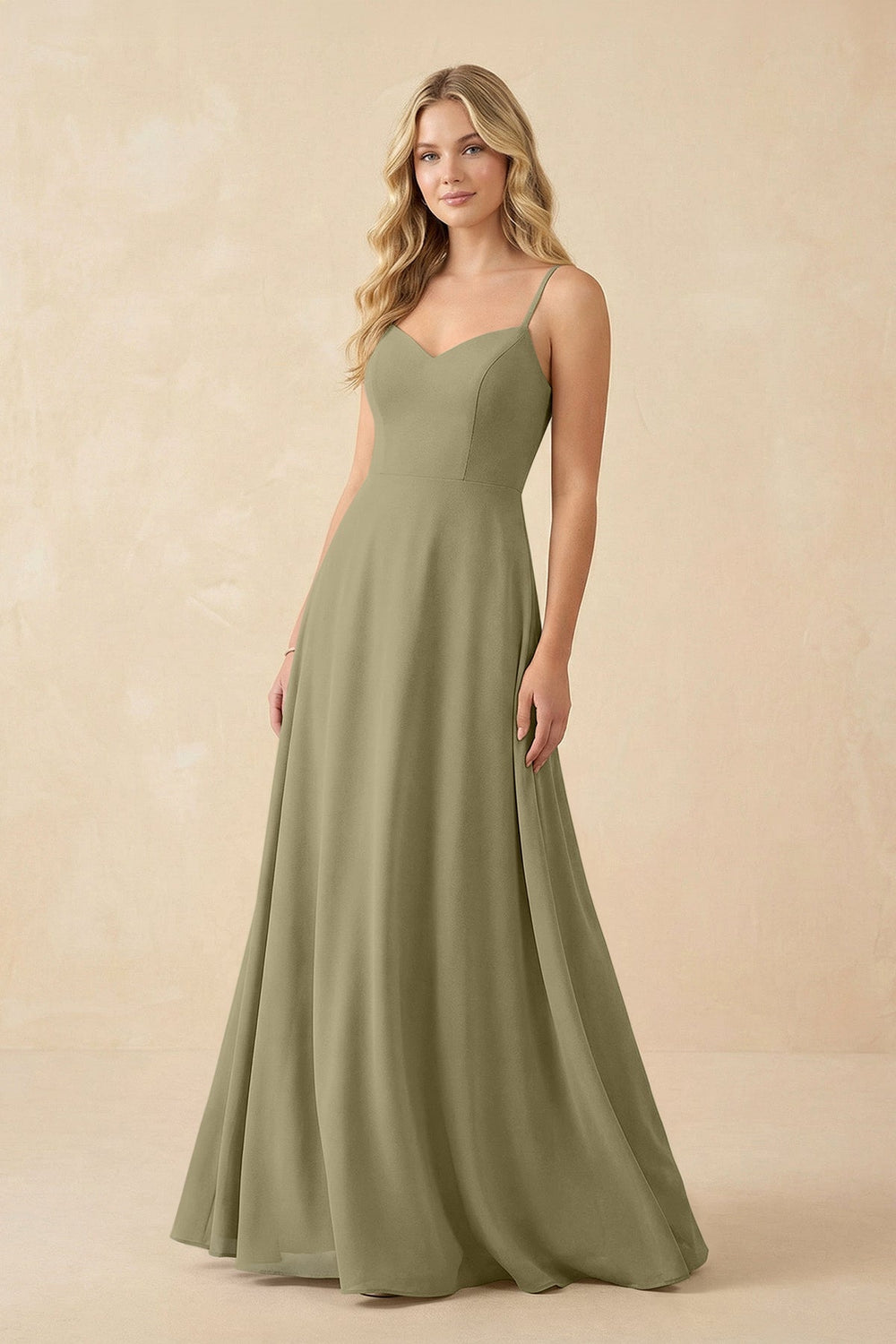 A-Line Chiffon Spaghetti Strap Bridesmaid Dress in Thyme - KissProm BRIDESMAID DRESSES