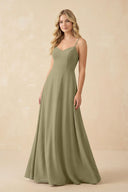 A-Line Chiffon Spaghetti Strap Bridesmaid Dress in Thyme - KissProm BRIDESMAID DRESSES
