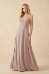 A-Line Chiffon Spaghetti Strap Bridesmaid Dress in Toffee - KissProm BRIDESMAID DRESSES
