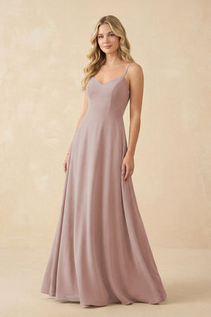 A-Line Chiffon Spaghetti Strap Bridesmaid Dress in Toffee - KissProm BRIDESMAID DRESSES