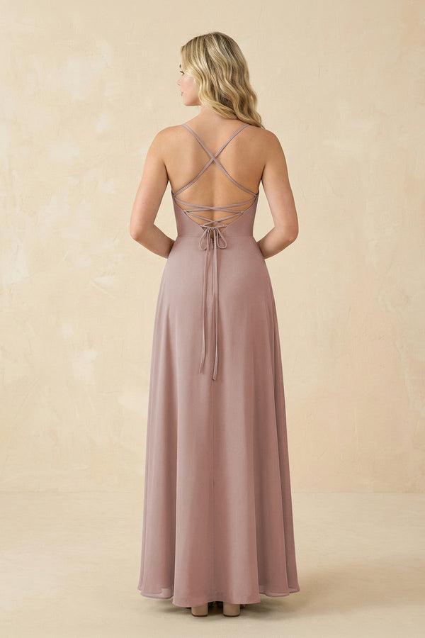 A-Line Chiffon Spaghetti Strap Bridesmaid Dress in Toffee - KissProm BRIDESMAID DRESSES