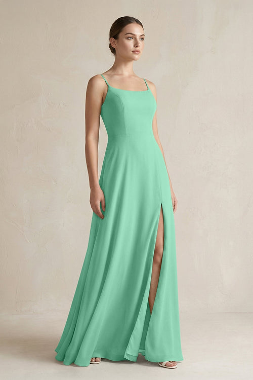 A - Line Chiffon Spaghetti Strap Bridesmaid Dress in Turquoise - KissProm Bridesmaid Dresses