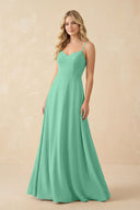 A-Line Chiffon Spaghetti Strap Bridesmaid Dress in Turquoise - KissProm BRIDESMAID DRESSES