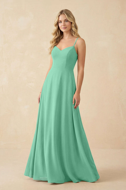 A-Line Chiffon Spaghetti Strap Bridesmaid Dress in Turquoise - KissProm BRIDESMAID DRESSES